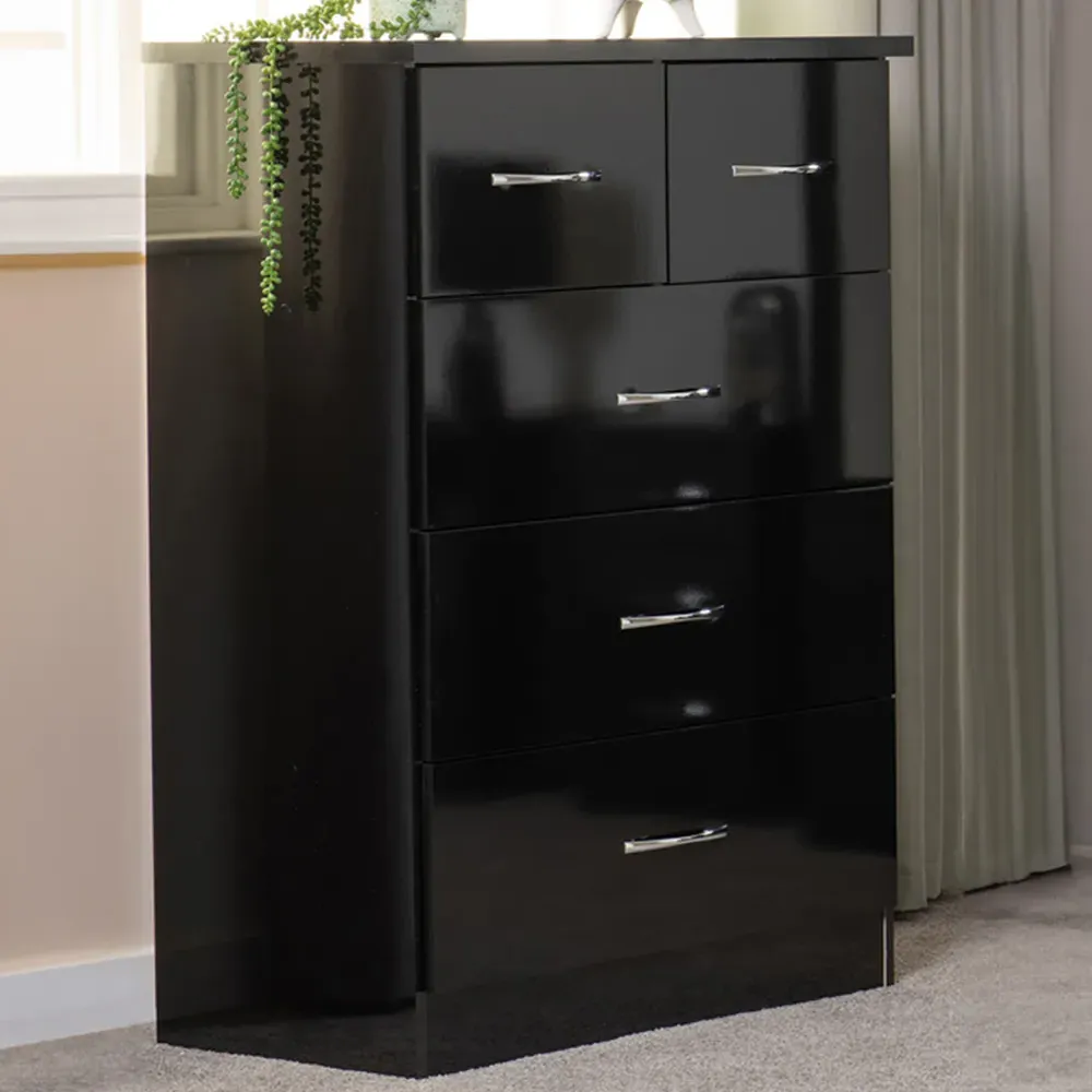 Nevada 5 Drawer Chest of Drawers - Black