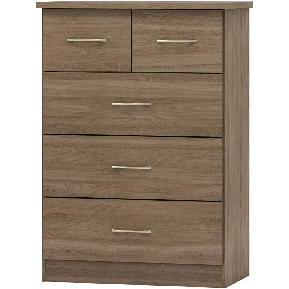 Nevada 5 Drawer Chest of Drawers - Brown, Oak