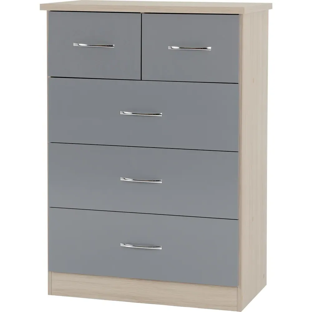 Nevada 5 Drawer Chest of Drawers - Grey, Oak Veneer