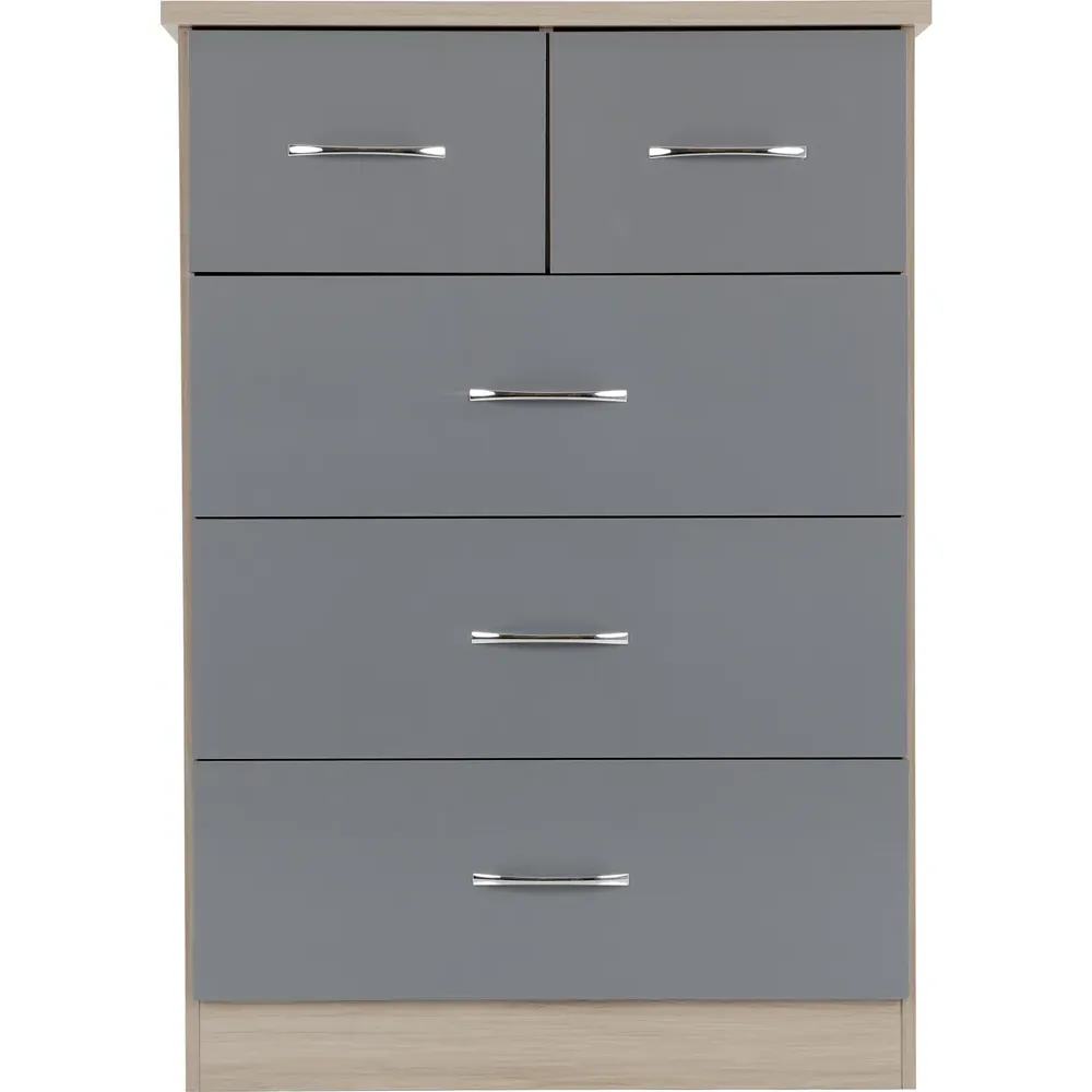 Nevada 5 Drawer Chest of Drawers - Grey, Oak Veneer