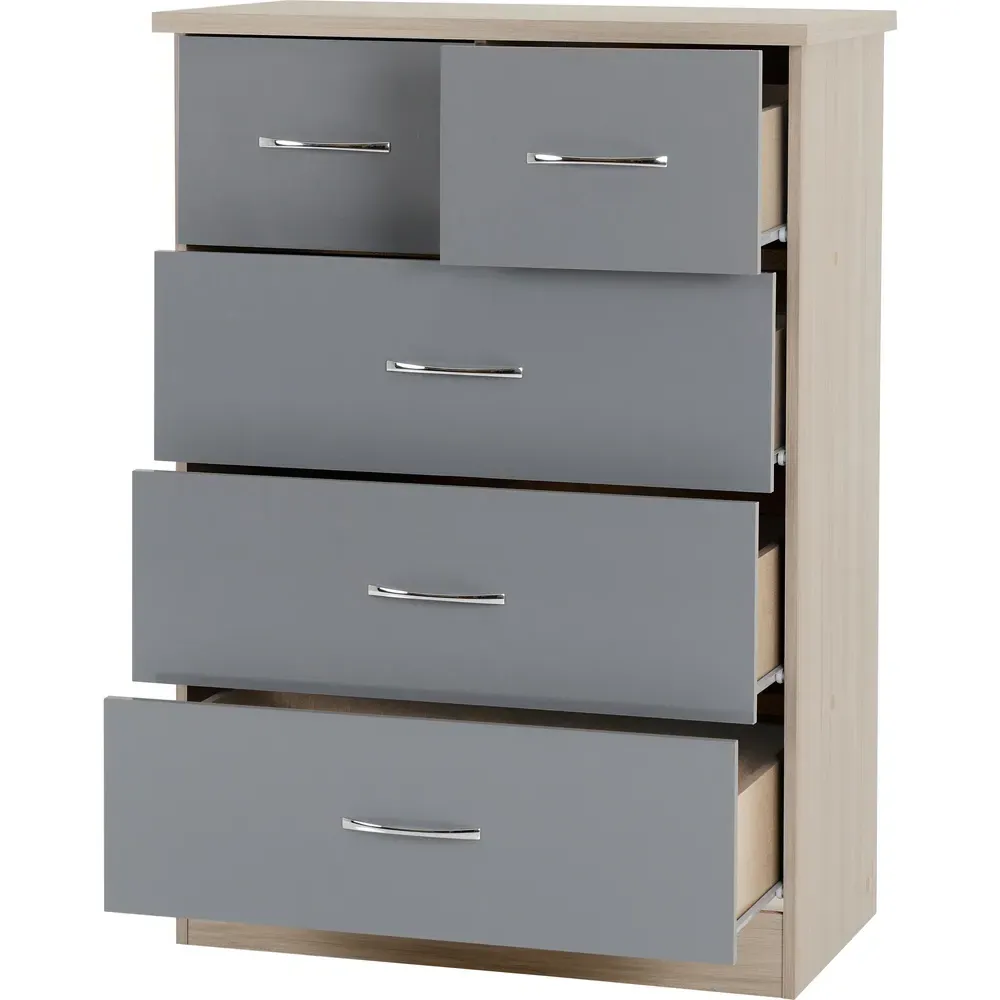 Nevada 5 Drawer Chest of Drawers - Grey, Oak Veneer