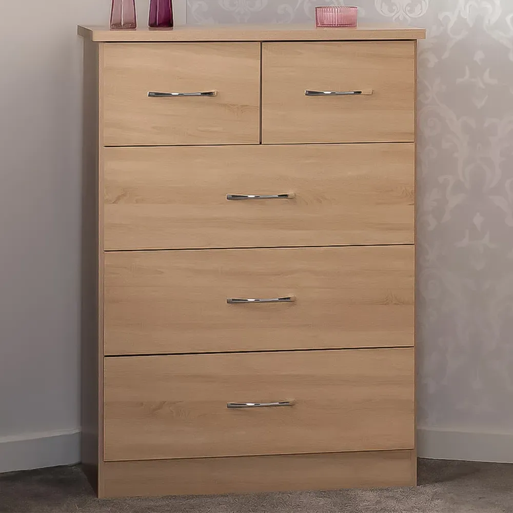 Nevada 5 Drawer Chest of Drawers - Sonoma Oak Effect