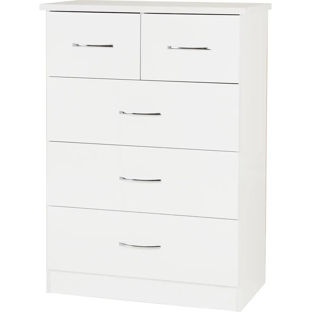 Nevada 5 Drawer Chest of Drawers - White Gloss