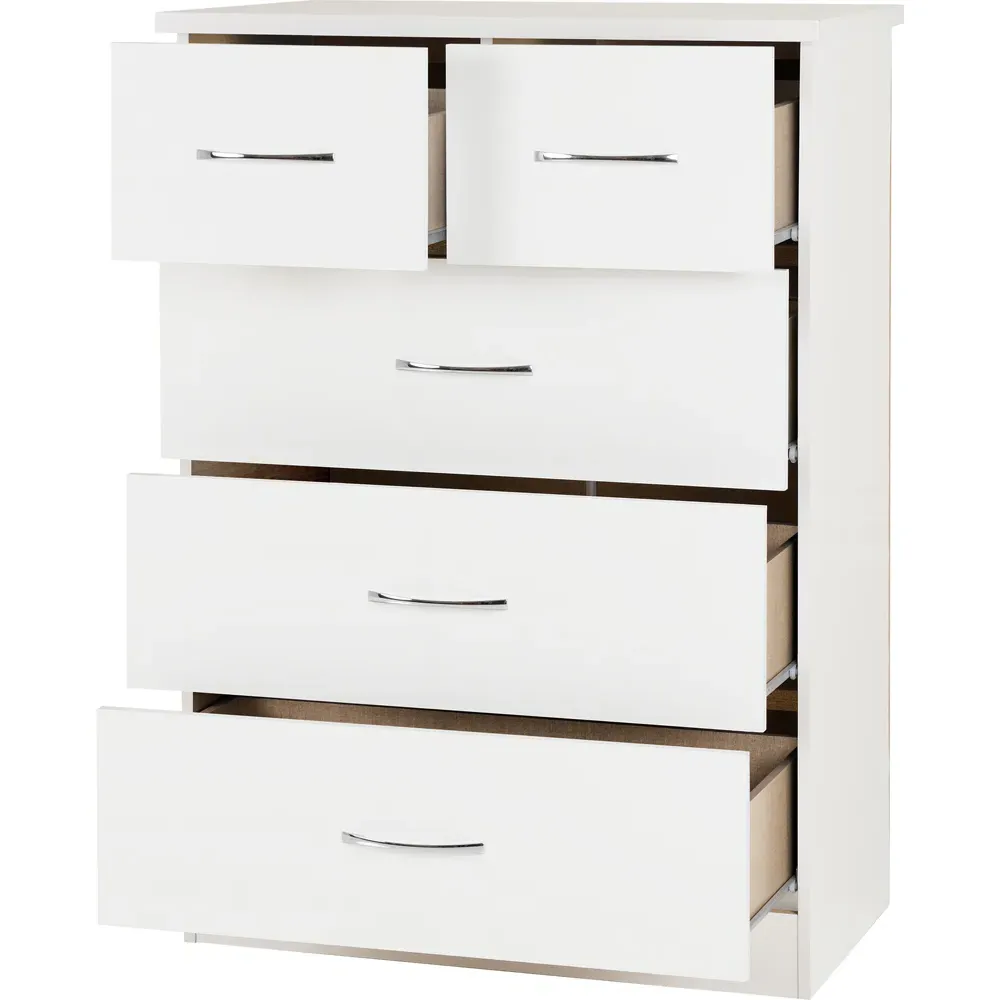 Nevada 5 Drawer Chest of Drawers - White Gloss