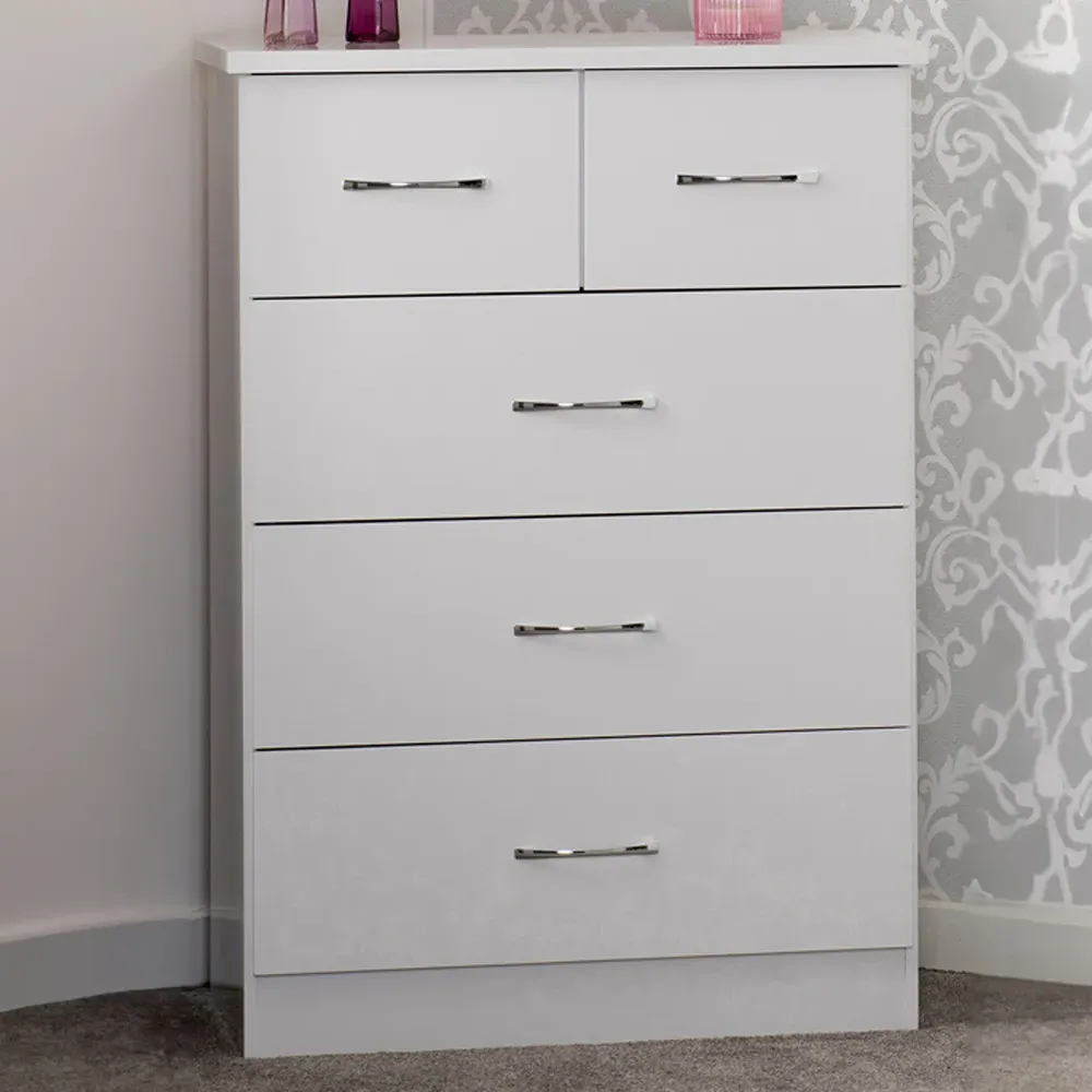 Nevada 5 Drawer Chest of Drawers - White Gloss