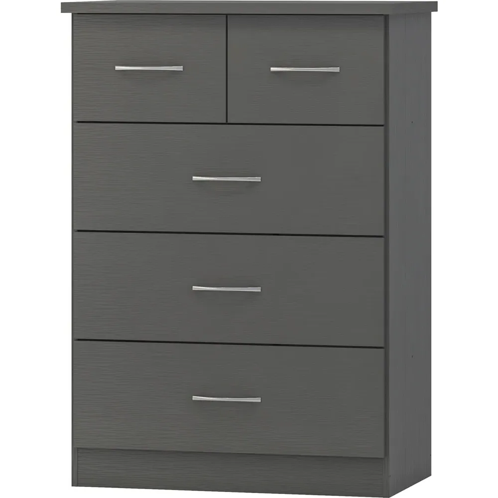 Nevada 5 Drawer Chest with 3D Effect - Grey
