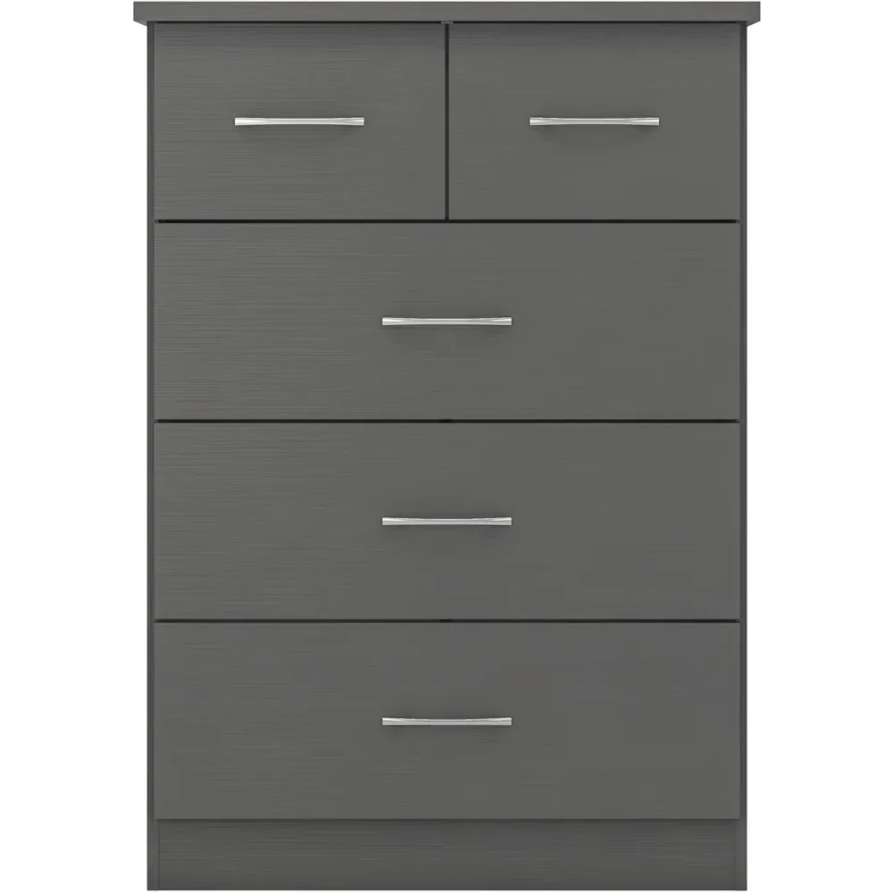 Nevada 5 Drawer Chest with 3D Effect - Grey