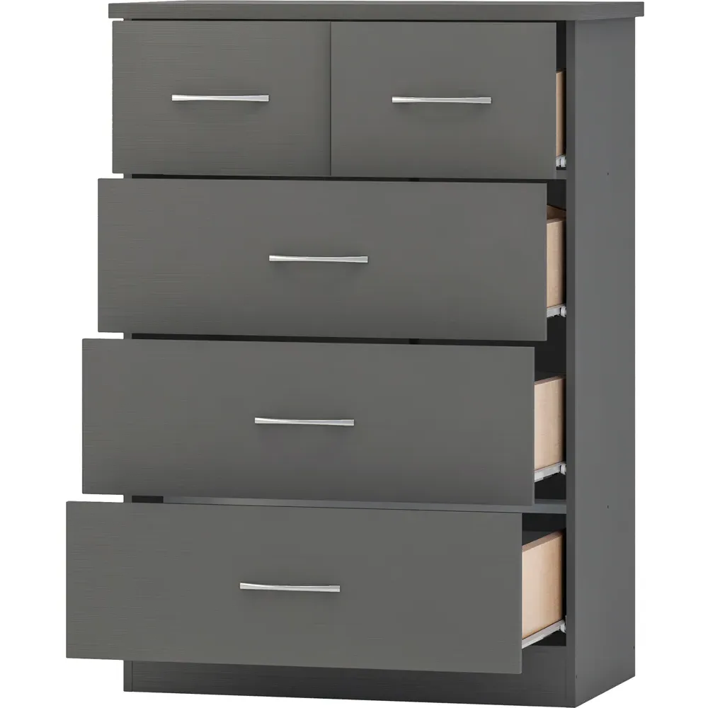 Nevada 5 Drawer Chest with 3D Effect - Grey
