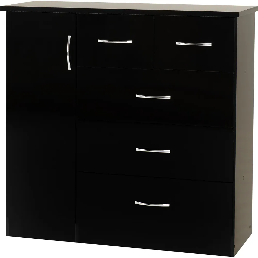 Nevada 5 Drawer Low Wardrobe - Black