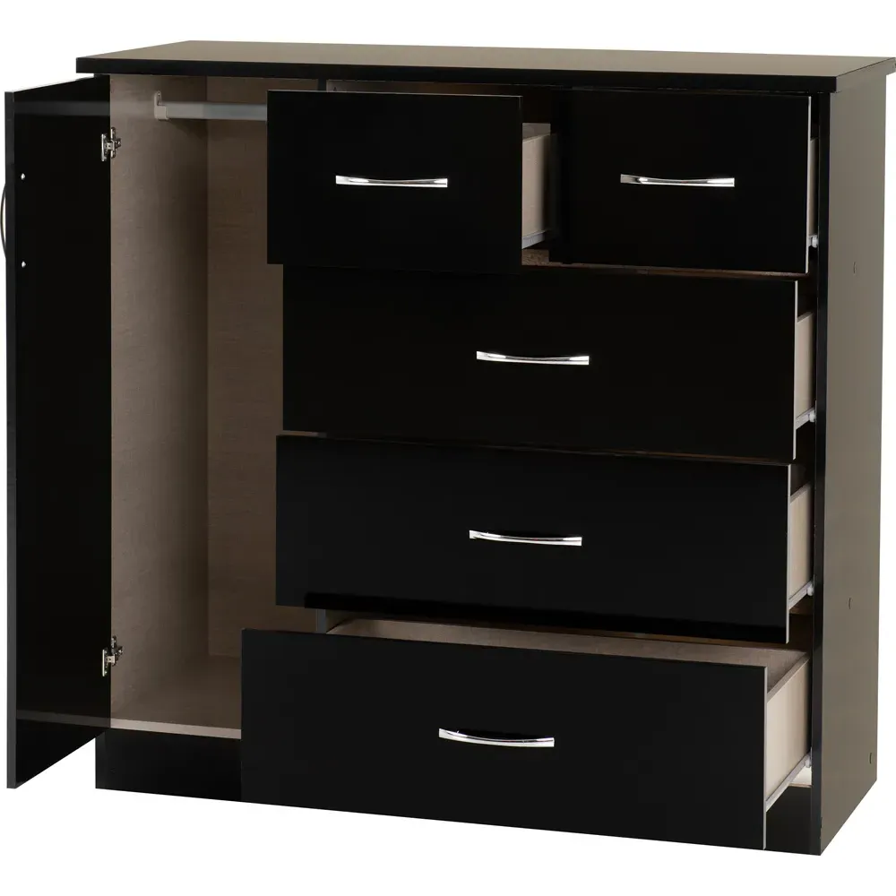 Nevada 5 Drawer Low Wardrobe - Black