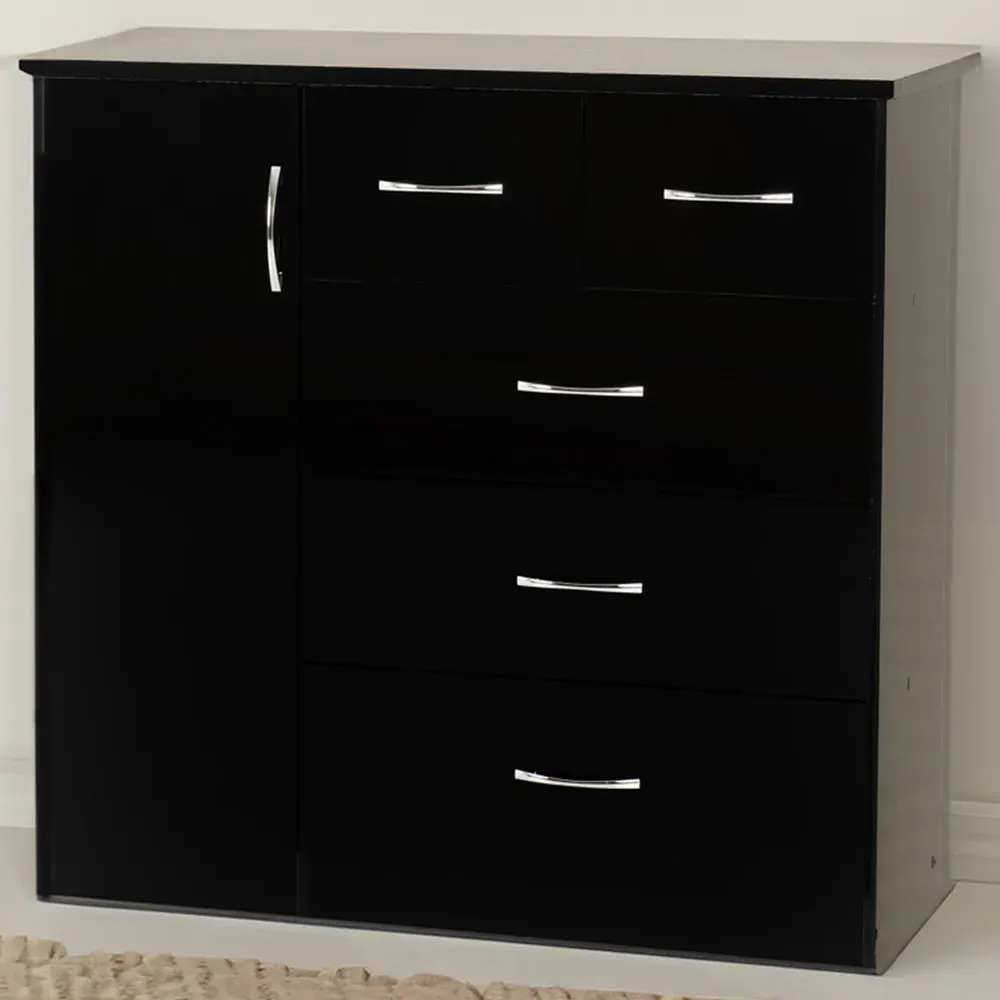 Nevada 5 Drawer Low Wardrobe - Black