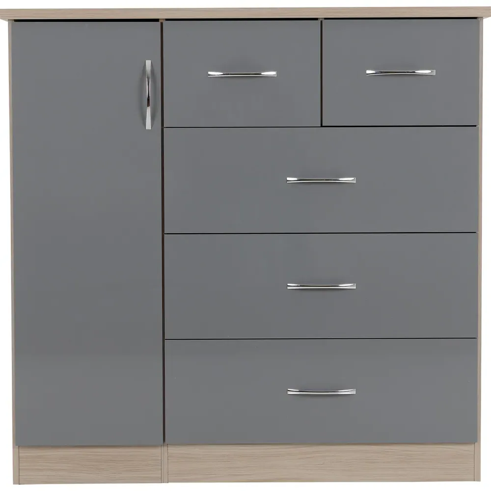 Nevada 5 Drawer Low Wardrobe - Grey, Oak