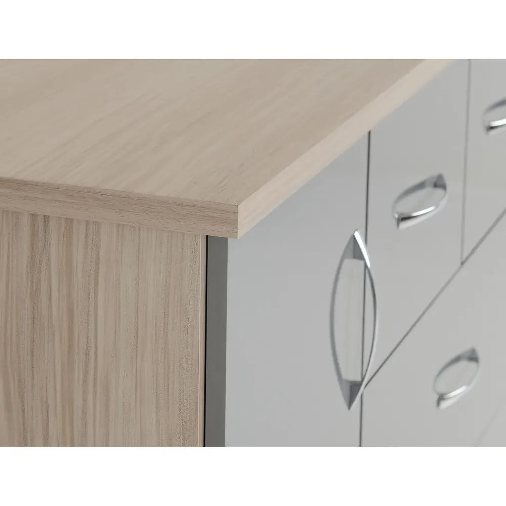 Nevada 5 Drawer Low Wardrobe - Grey, Oak