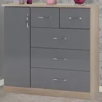 Nevada 5 Drawer Low Wardrobe - Grey, Oak
