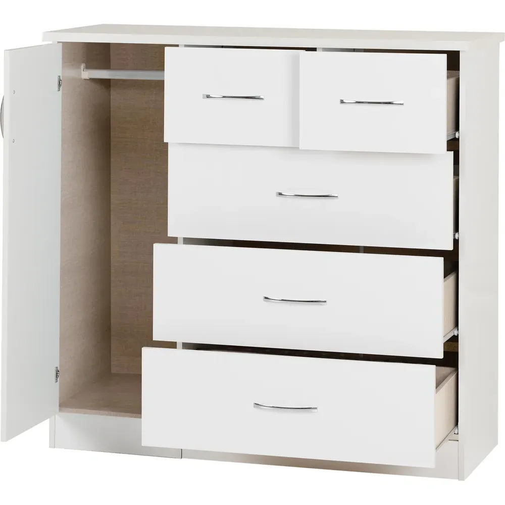 Nevada 5 Drawer Low Wardrobe - White