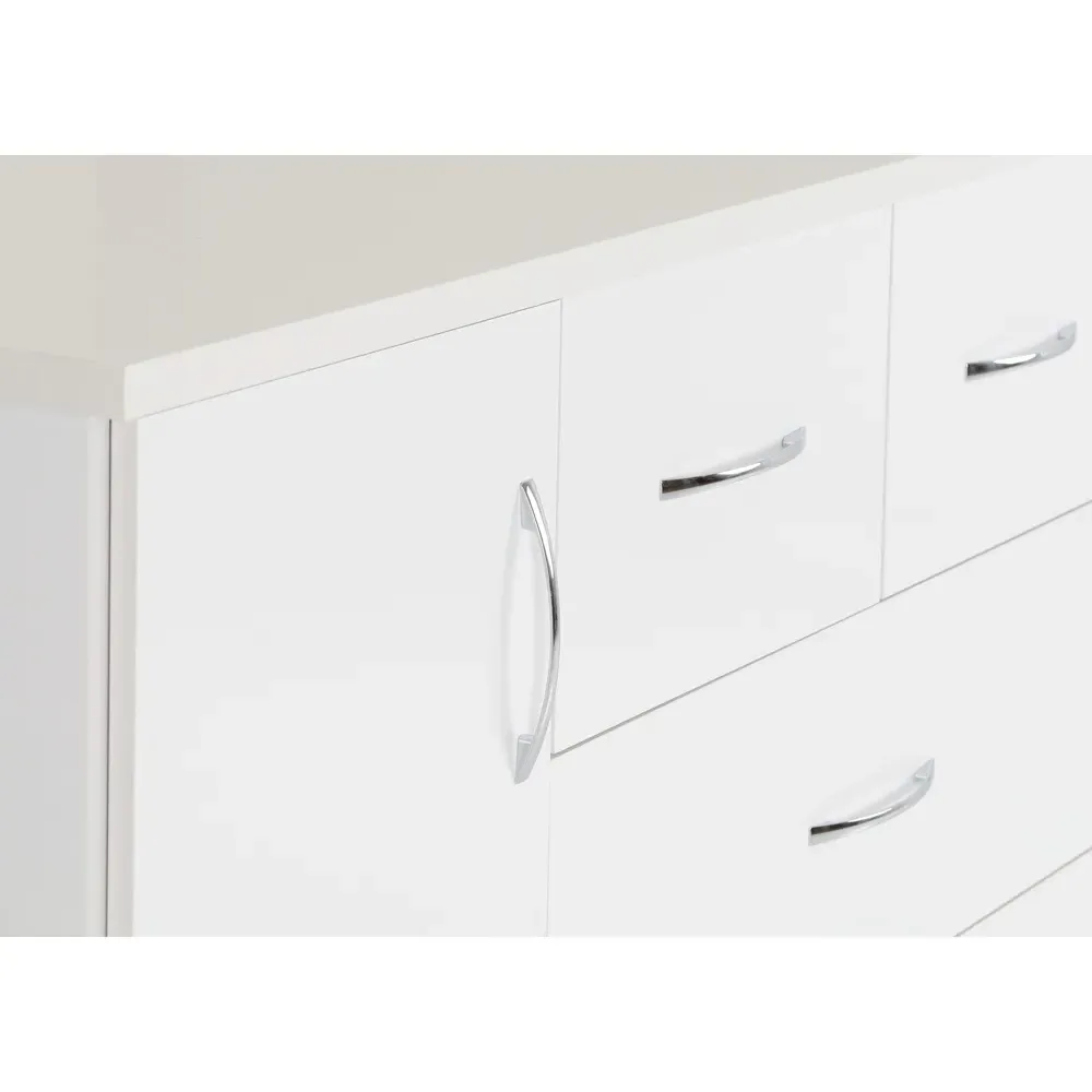 Nevada 5 Drawer Low Wardrobe - White