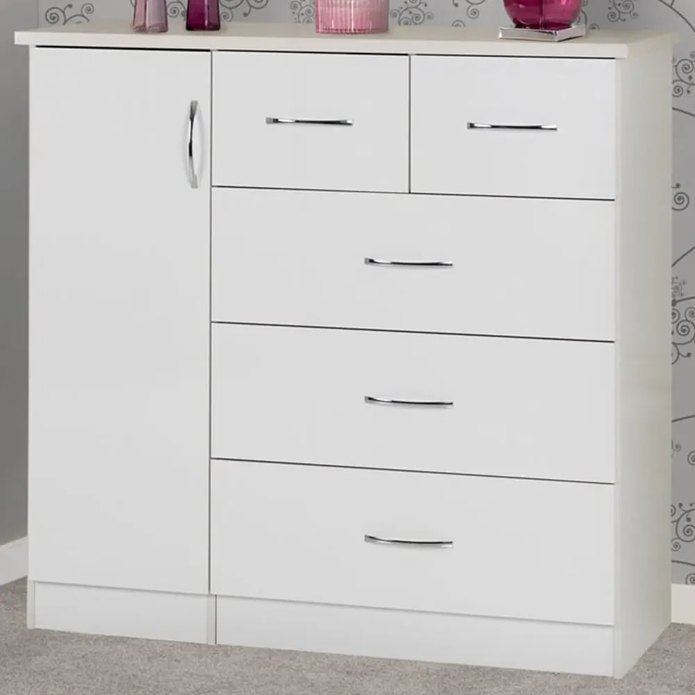 Nevada 5 Drawer Low Wardrobe - White