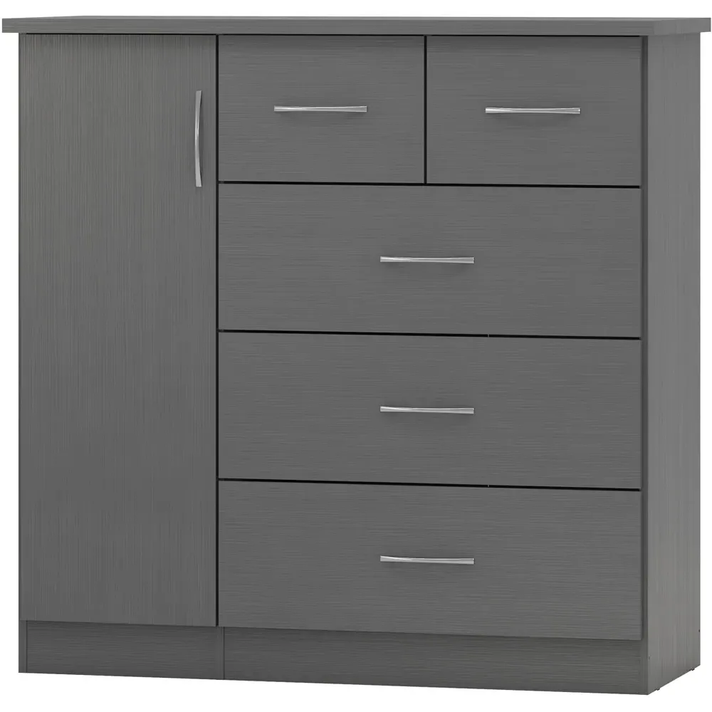 Nevada 5 Drawer Low Wardrobe with 3D Effect - Grey