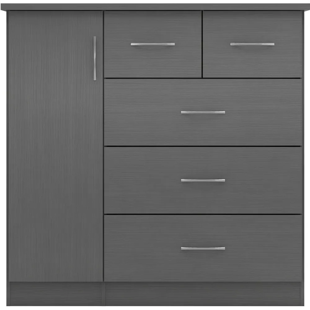 Nevada 5 Drawer Low Wardrobe with 3D Effect - Grey