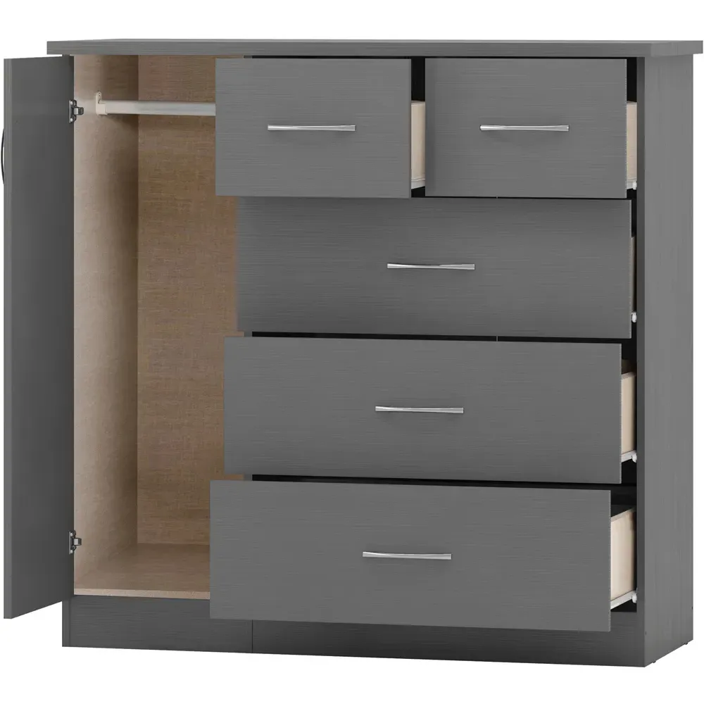 Nevada 5 Drawer Low Wardrobe with 3D Effect - Grey