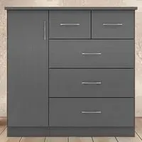 Nevada 5 Drawer Low Wardrobe with 3D Effect - Grey