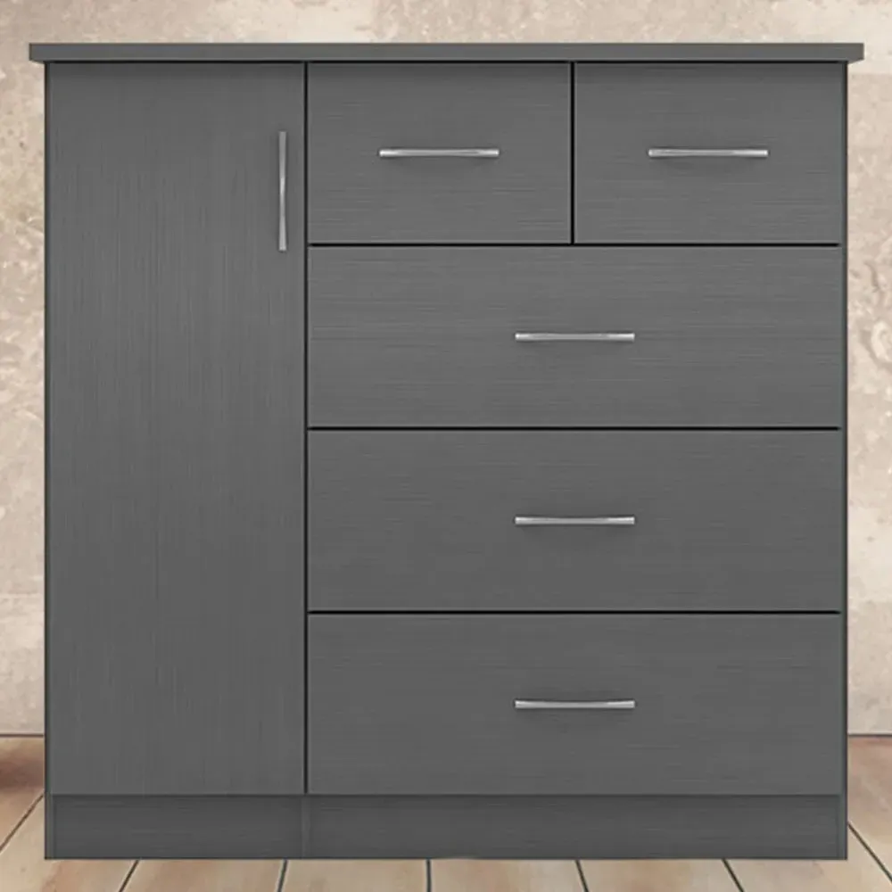 Nevada 5 Drawer Low Wardrobe with 3D Effect - Grey