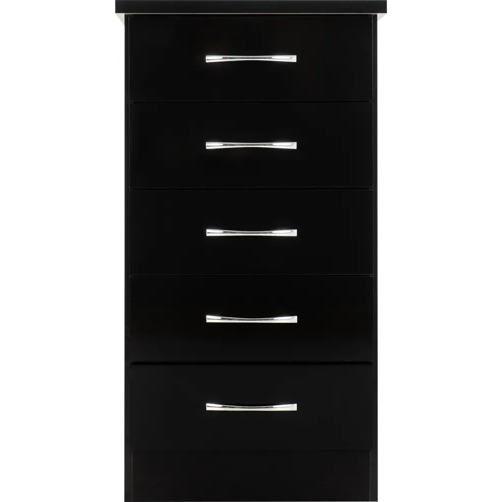 Nevada 5 Drawer Narrow Chest of Drawers - Black Gloss