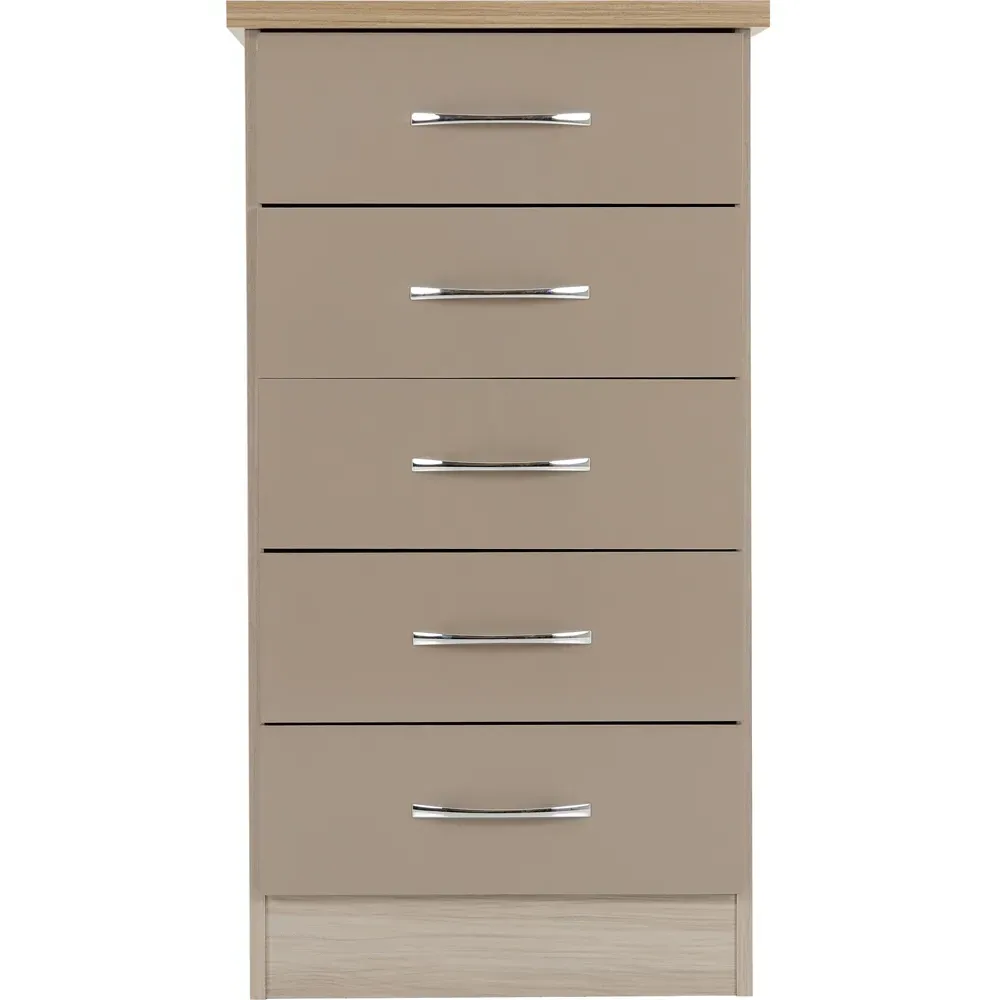 Nevada 5 Drawer Narrow Chest of Drawers - Brown, Oak Veneer