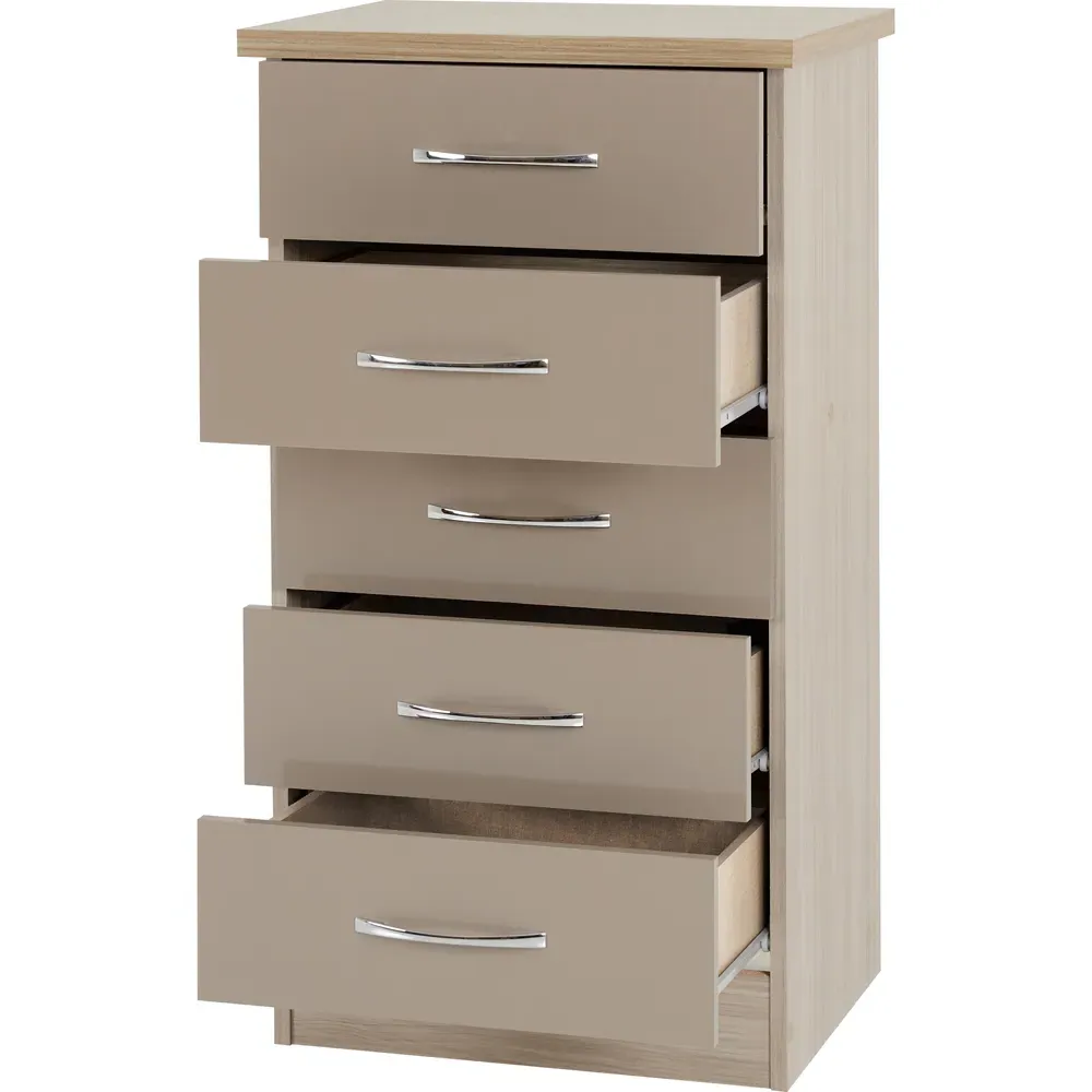 Nevada 5 Drawer Narrow Chest of Drawers - Brown, Oak Veneer