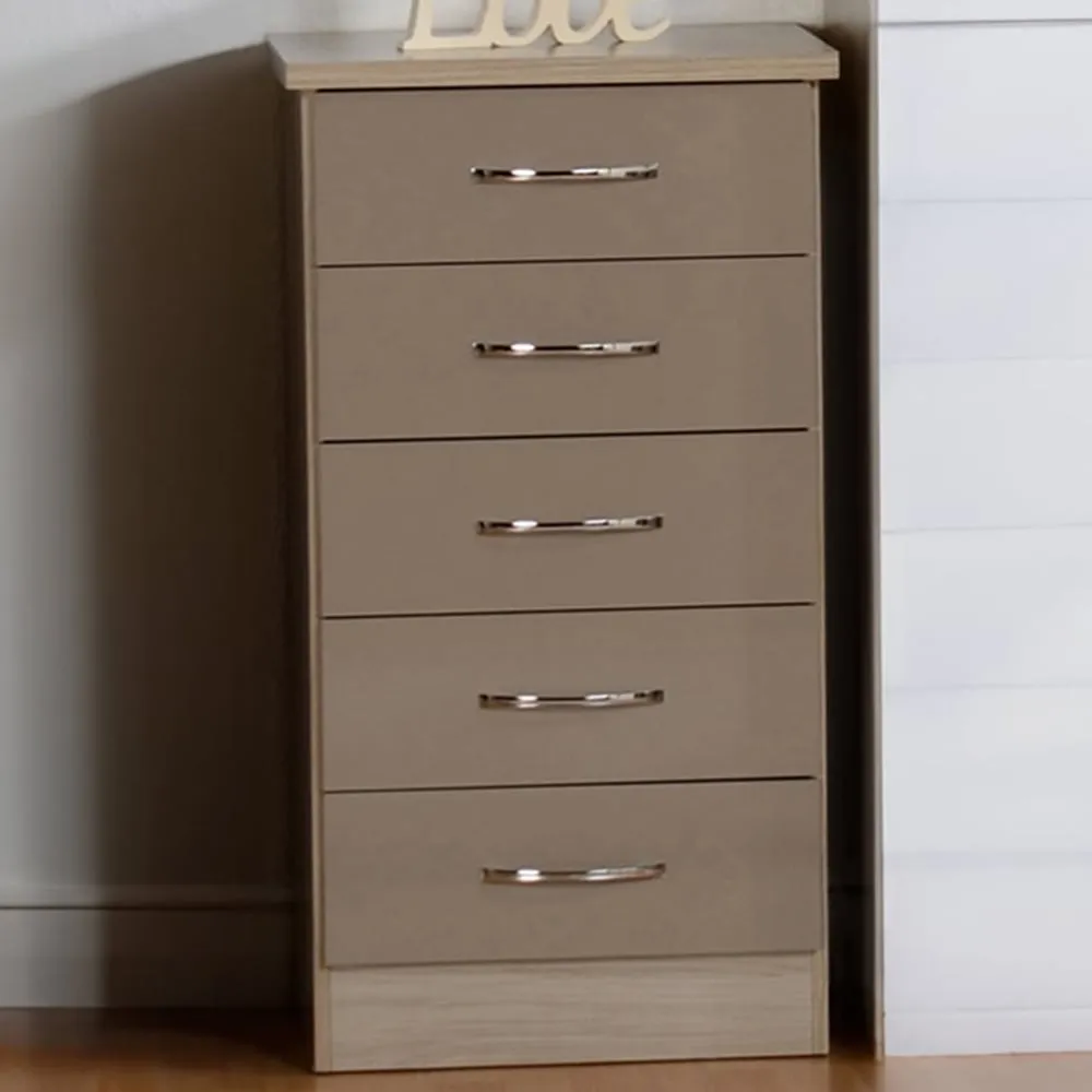 Nevada 5 Drawer Narrow Chest of Drawers - Brown, Oak Veneer image