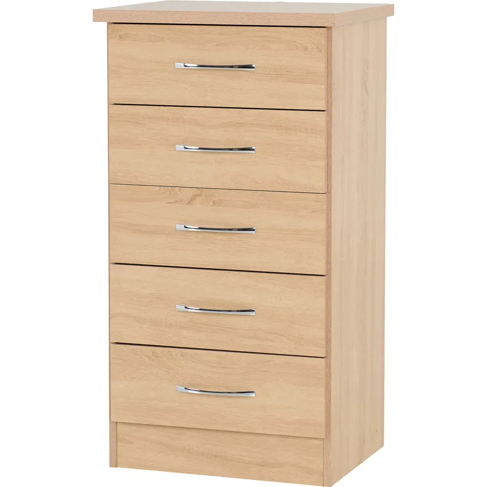 Nevada 5 Drawer Narrow Chest of Drawers - Brown, Sonoma Oak