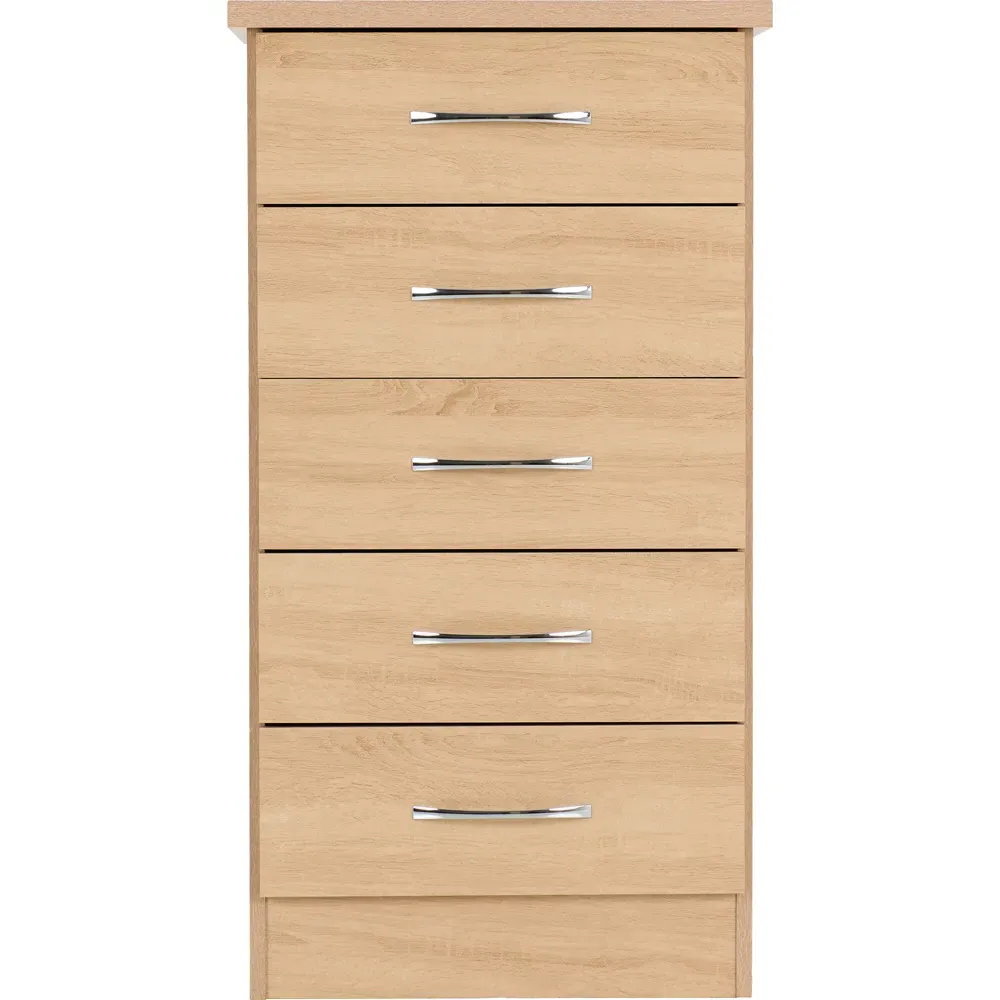 Nevada 5 Drawer Narrow Chest of Drawers - Brown, Sonoma Oak