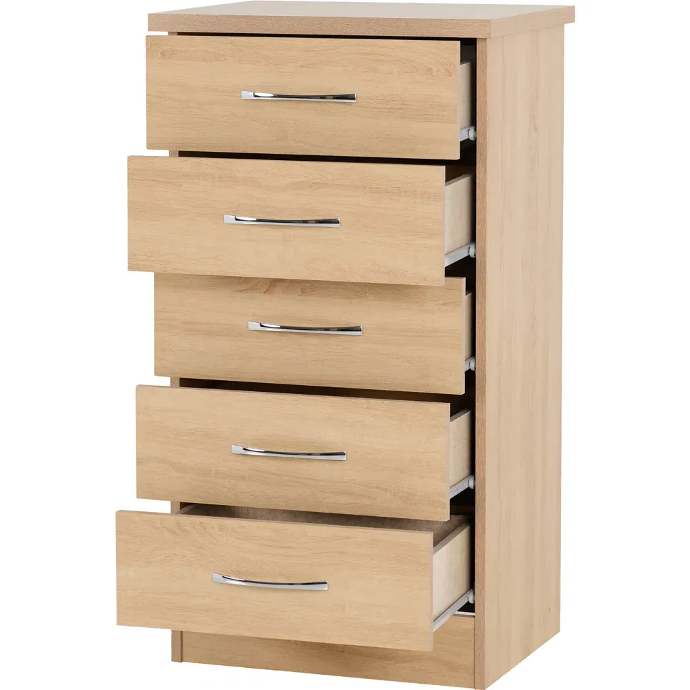 Nevada 5 Drawer Narrow Chest of Drawers - Brown, Sonoma Oak