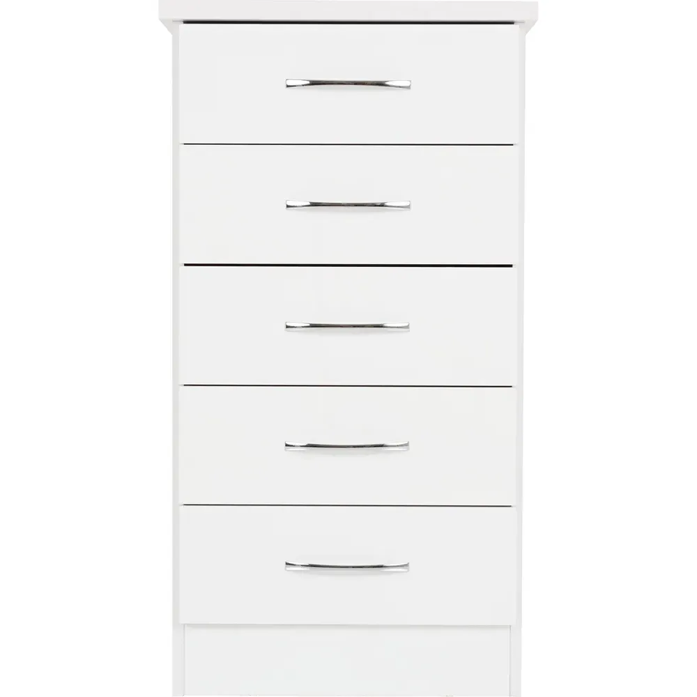 Nevada 5 Drawer Narrow Chest of Drawers - White Gloss