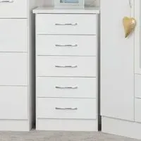 Nevada 5 Drawer Narrow Chest of Drawers - White Gloss