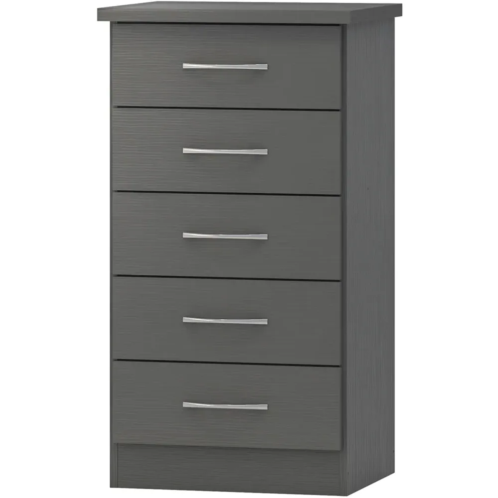 Nevada 5 Drawer Narrow Chest with 3D Effect - Grey