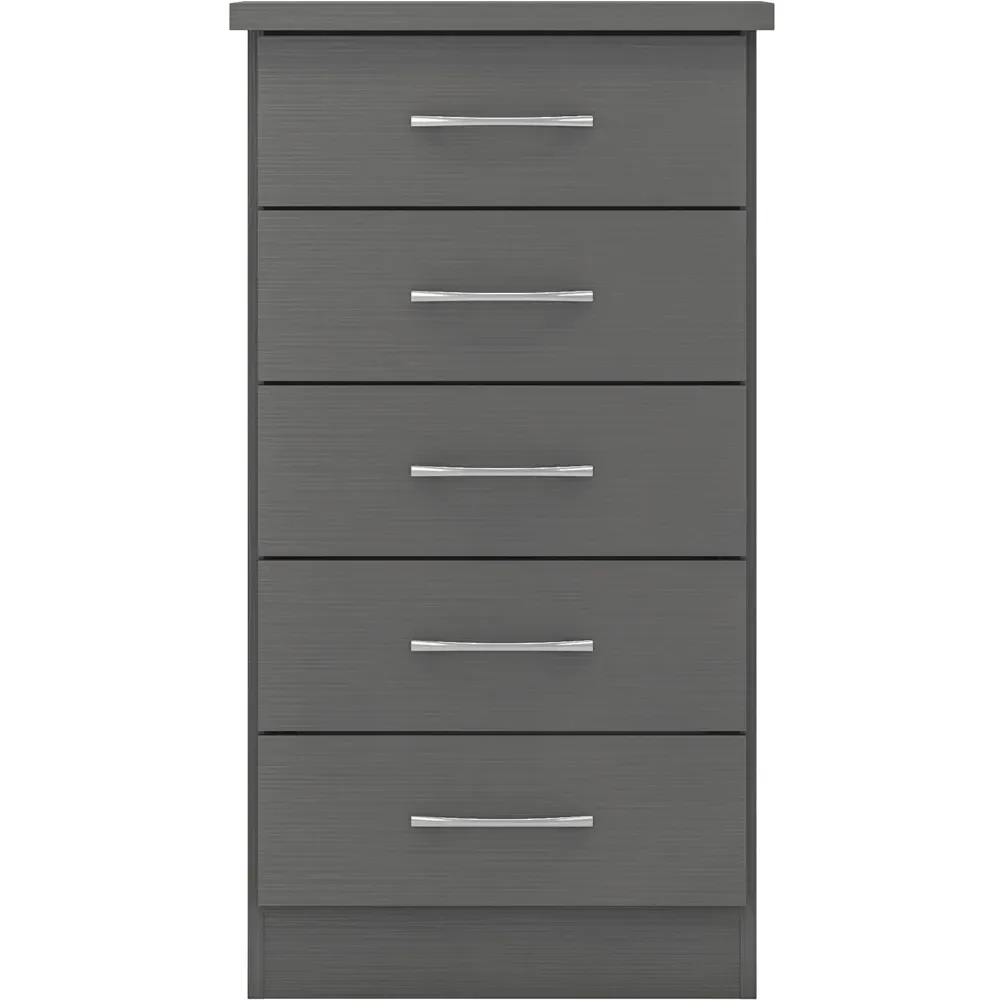 Nevada 5 Drawer Narrow Chest with 3D Effect - Grey