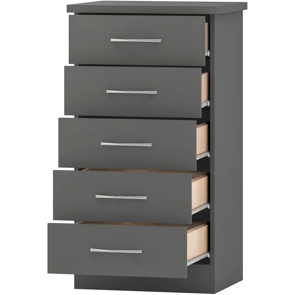Nevada 5 Drawer Narrow Chest with 3D Effect - Grey