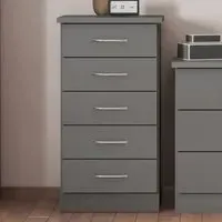 Nevada 5 Drawer Narrow Chest with 3D Effect - Grey