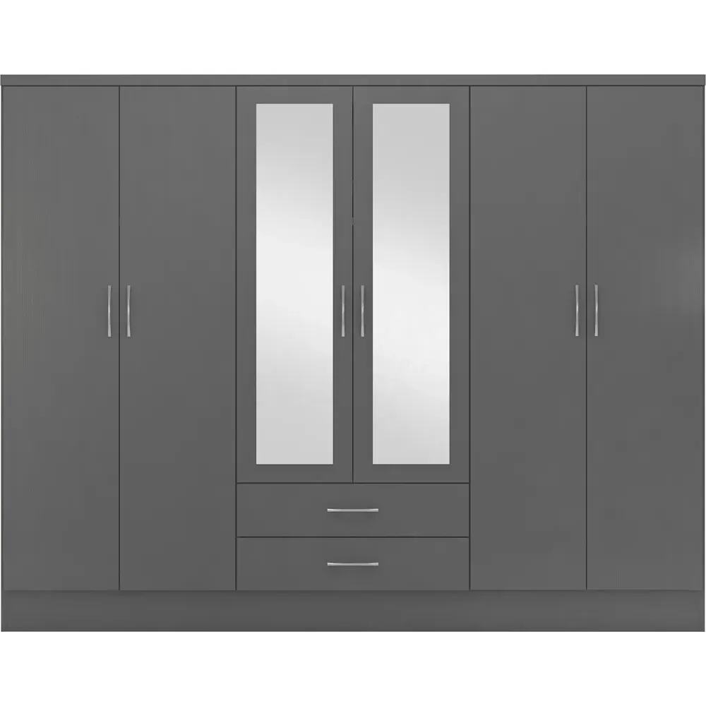 Nevada 6 Door 2 Drawer Wardrobe - Grey