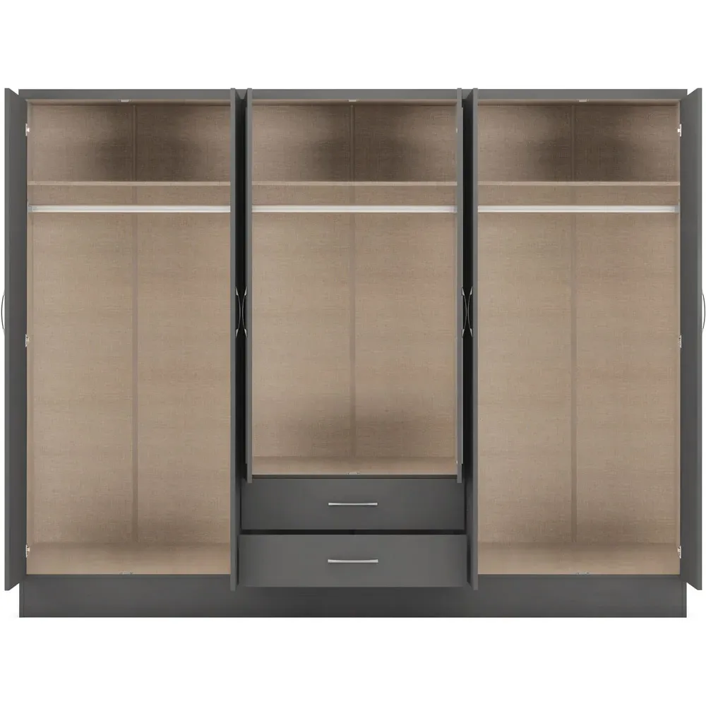 Nevada 6 Door 2 Drawer Wardrobe - Grey