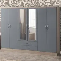 Nevada 6 Door 2 Drawer Wardrobe - Grey, Light Oak