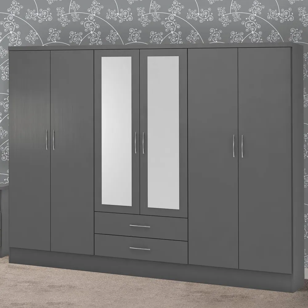 Nevada 6 Door 2 Drawer Wardrobe - Grey