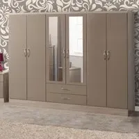 Nevada 6 Door 2 Drawer Wardrobe - Oyster, Light Oak