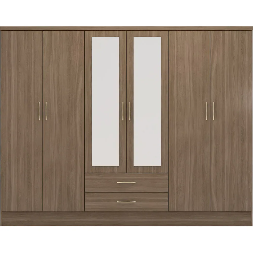 Nevada 6 Door 2 Drawer Wardrobe - Rustic Oak