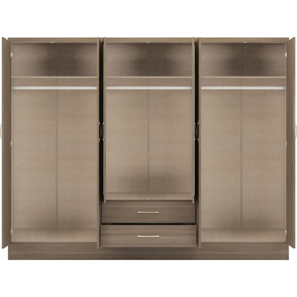Nevada 6 Door 2 Drawer Wardrobe - Rustic Oak