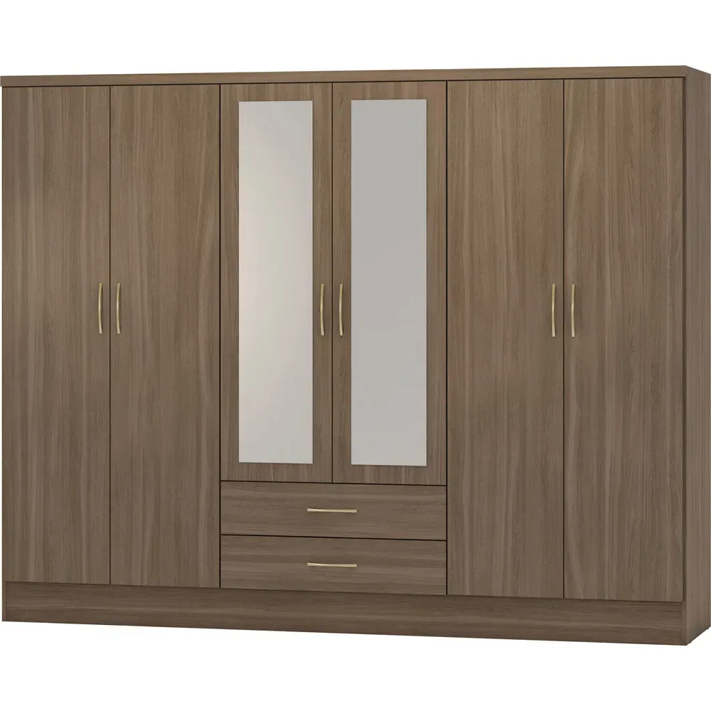 Nevada 6 Door 2 Drawer Wardrobe - Rustic Oak