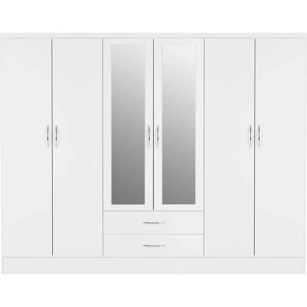 Nevada 6 Door 2 Drawer Wardrobe - White