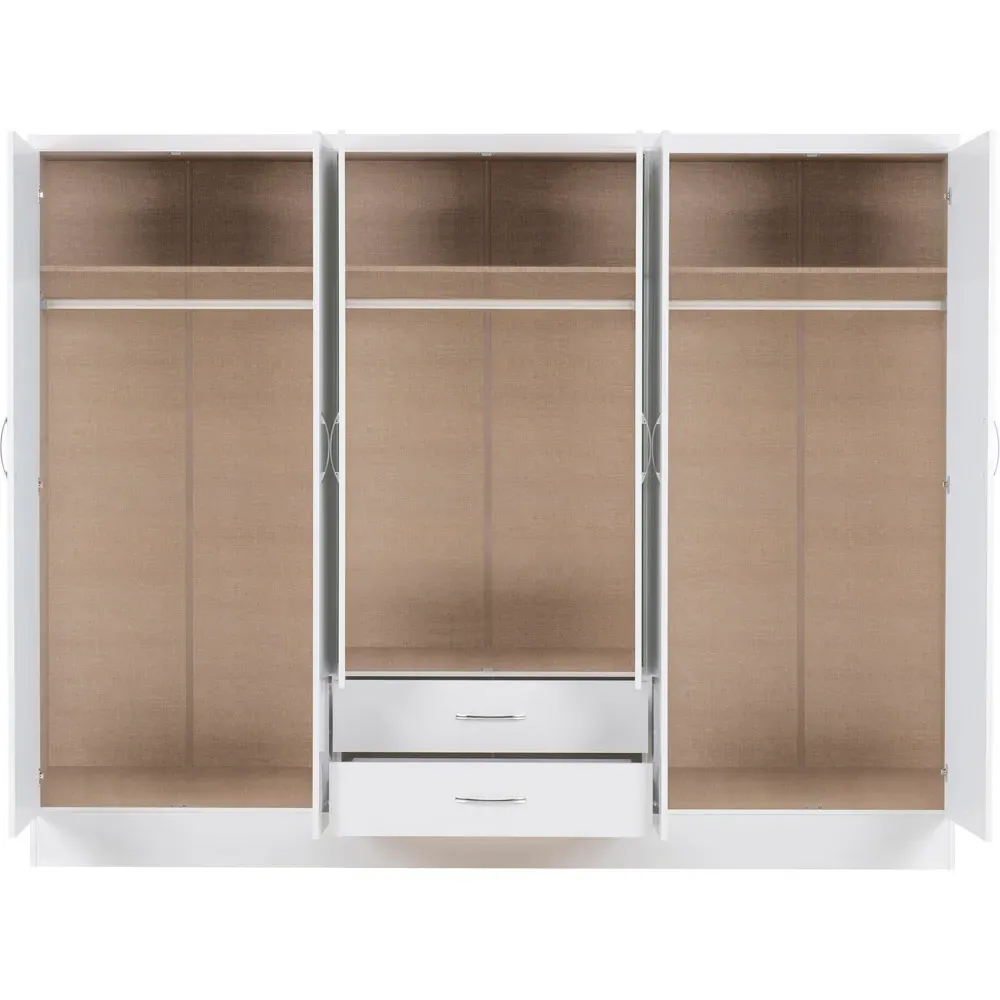 Nevada 6 Door 2 Drawer Wardrobe - White