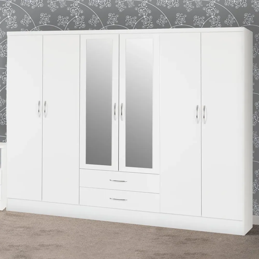 Nevada 6 Door 2 Drawer Wardrobe - White